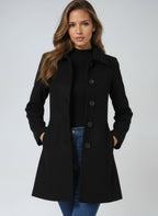 Black Single-breasted structured midi coat for winter, product photo