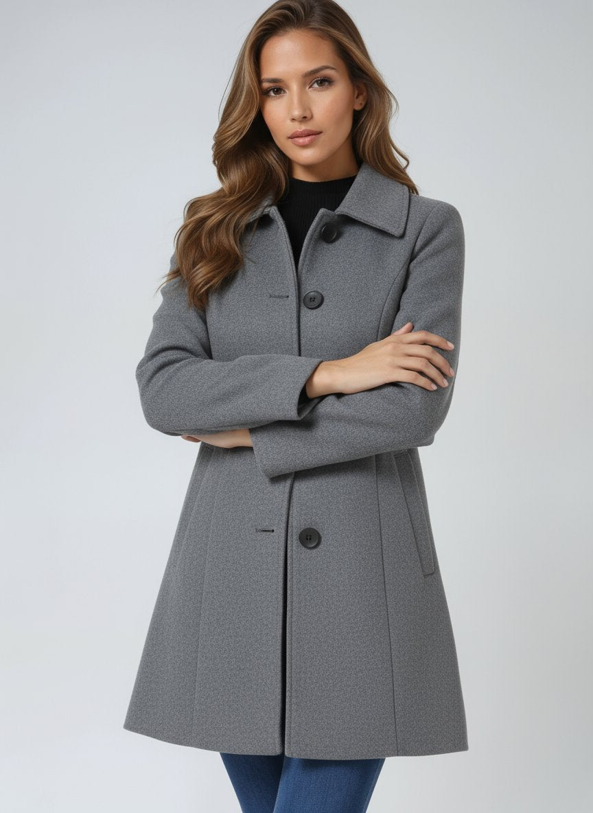 Product photo of the black single-breasted structured midi coat for winter