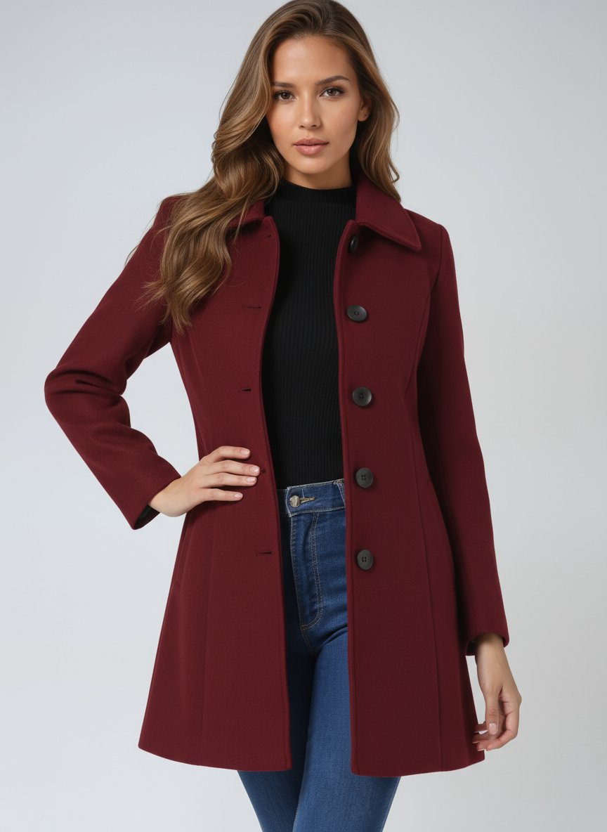 Dark Single-breasted structured midi coat for winter