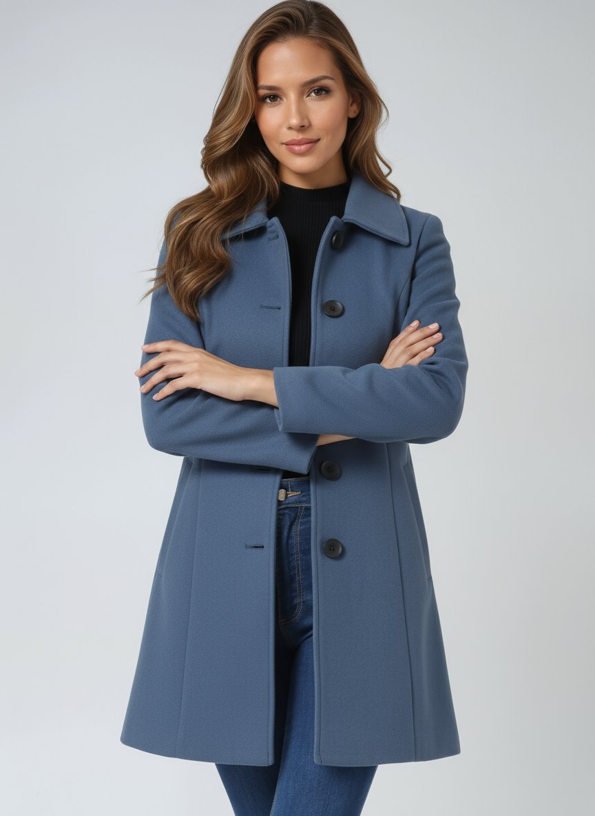 Light Blue Single-breasted structured midi coat for winter