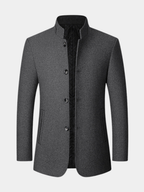 Mens overcoat button front and quilted lining detail