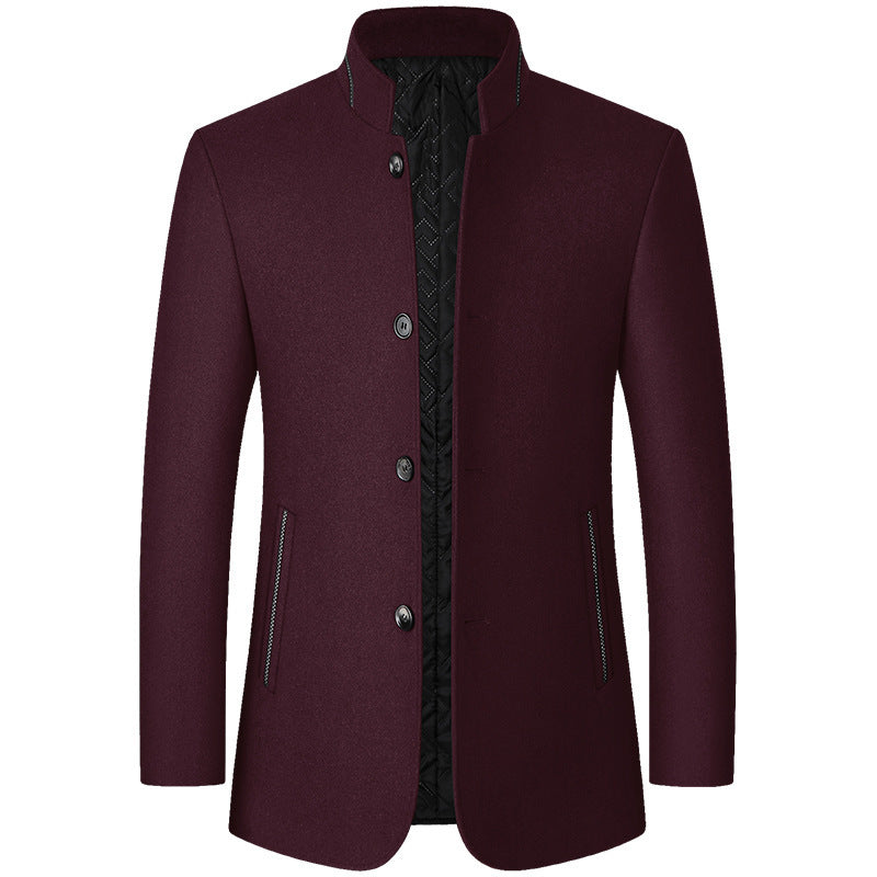 Tailored overcoat styled over a jumper for autumn