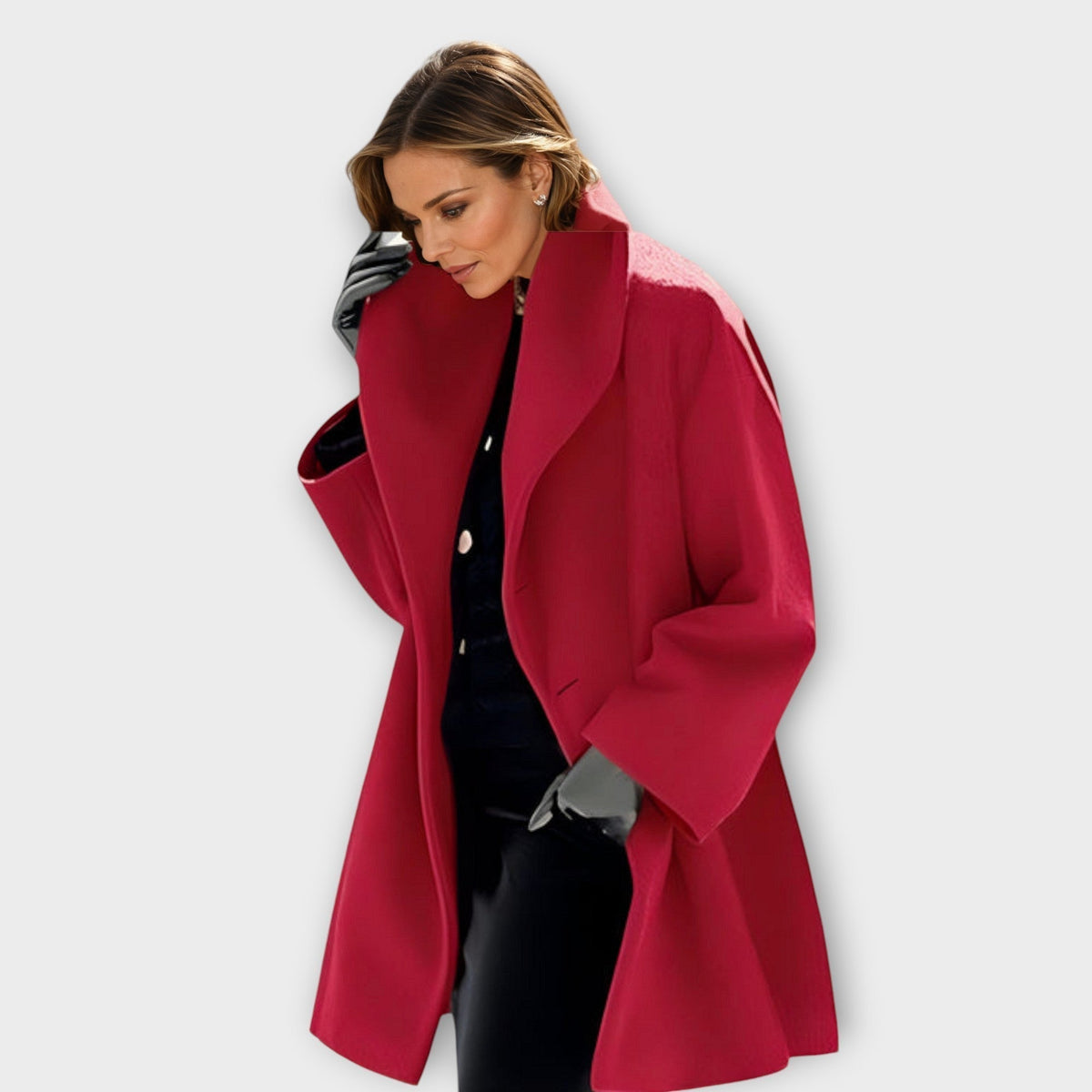 Red Oversized wide collar winter coat for cold days