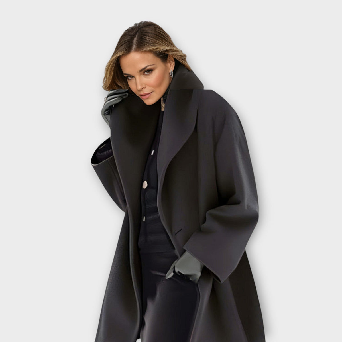 Black Oversized wide collar winter coat for cold days