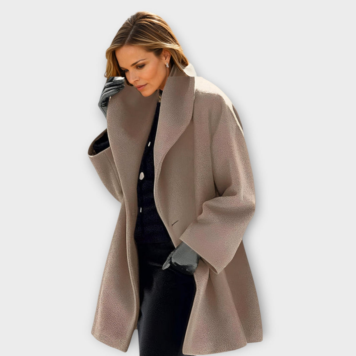 Khaki Oversized wide collar winter coat for cold days