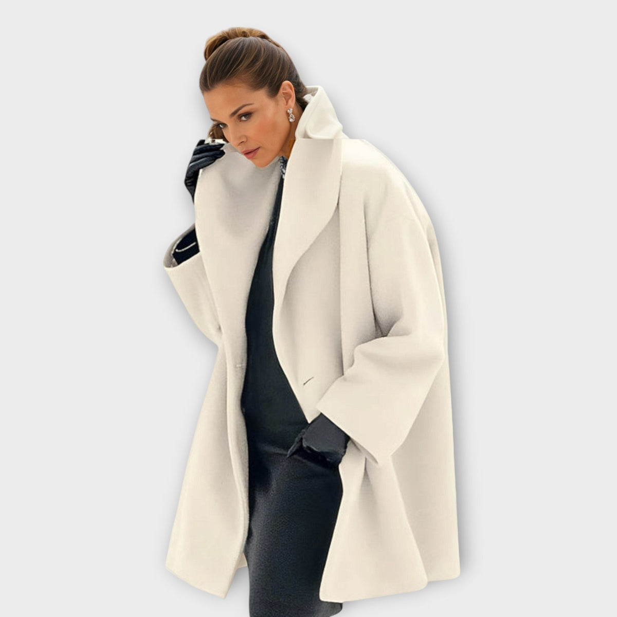 White Oversized wide collar winter coat for cold days