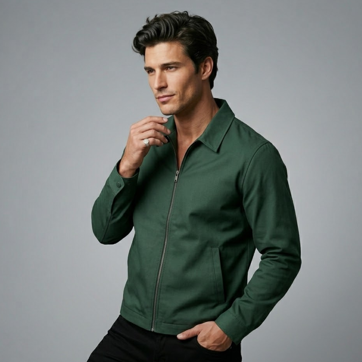 Men's green tailored fit bomber jacket