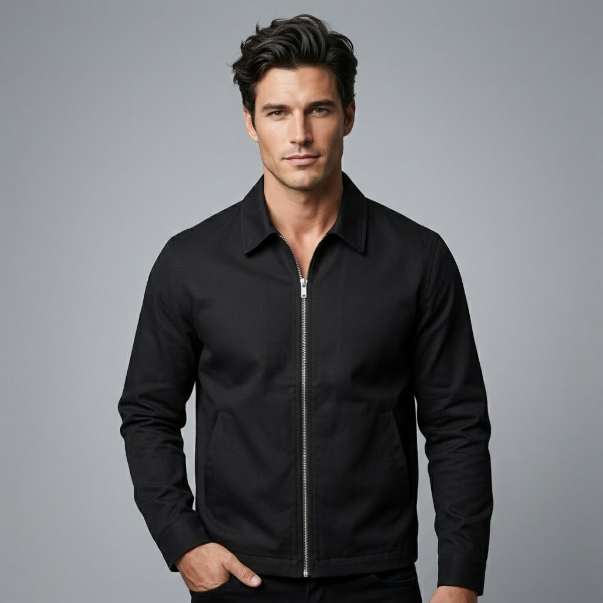 Men's black tailored fit bomber jacket