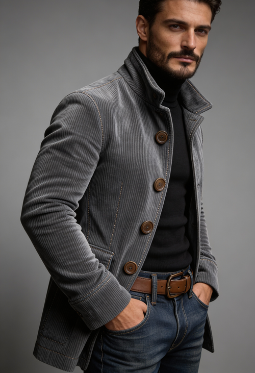 Men's gray ribbed corduroy bomber jacket