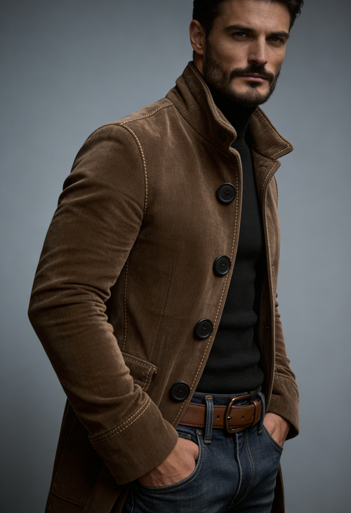 Men's brown ribbed corduroy bomber jacket