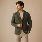 Men's army green relaxed fit cotton blazer with patch pockets