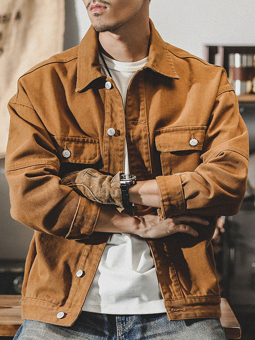 Men's brown workwear cotton overshirt with chest pockets