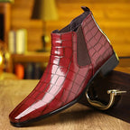Men's red croc-embossed leather chelsea boots