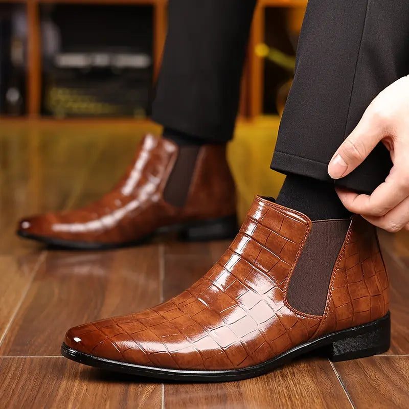 Men's croc-embossed leather chelsea boots