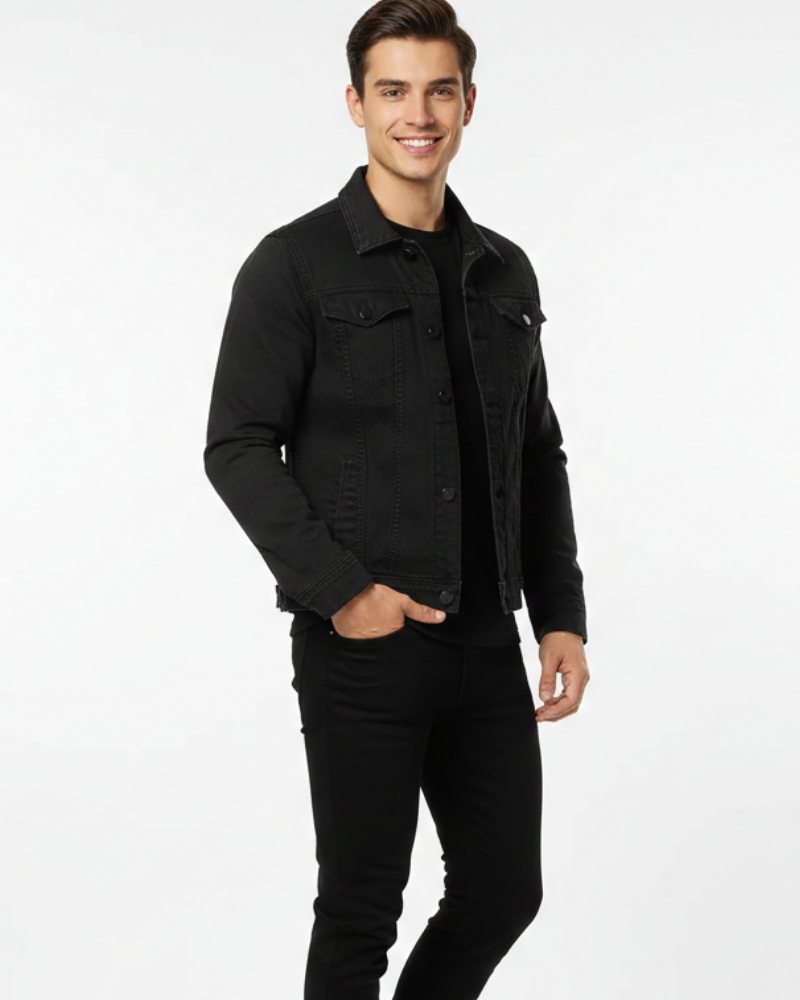 Men's black classic fit button-front denim jacket