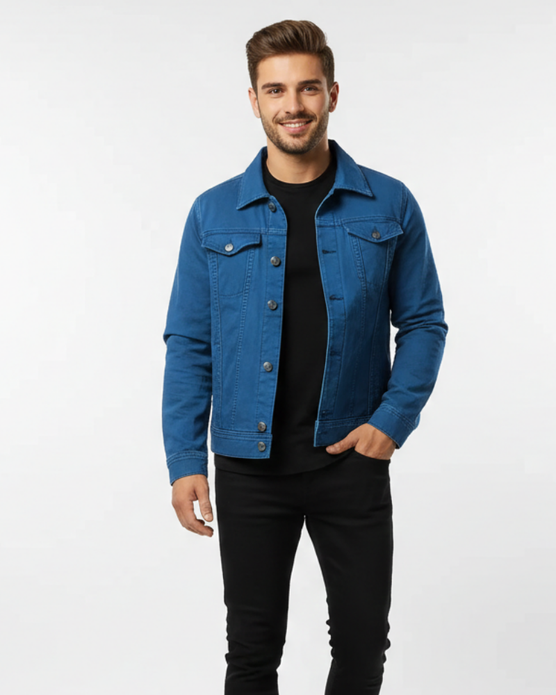 Men's blue classic fit button-front denim jacket