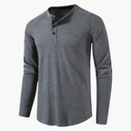 Men's grey waffle-knit henley with grandad collar