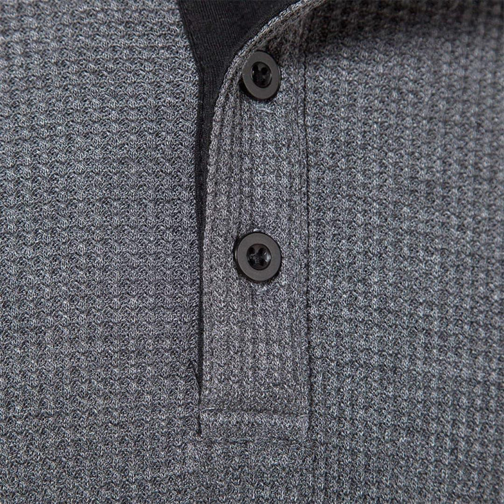 Men's waffle-knit henley with grandad collar
