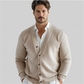 Men's beige v-neck button-front knit cardigan
