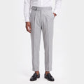 Men's grey tapered fit linen double pleat trousers