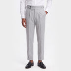 Men's grey tapered fit linen double pleat trousers