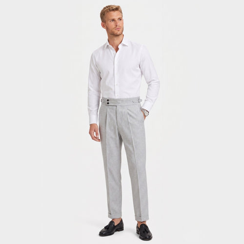 Men's tapered fit linen double pleat trousers