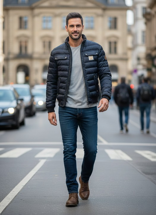 Men's bomber style quilted puffer jacket