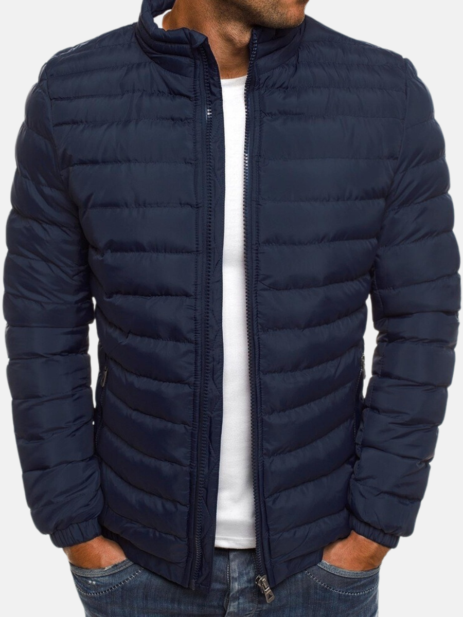 Men's navy blue slim fit quilted puffer jacket