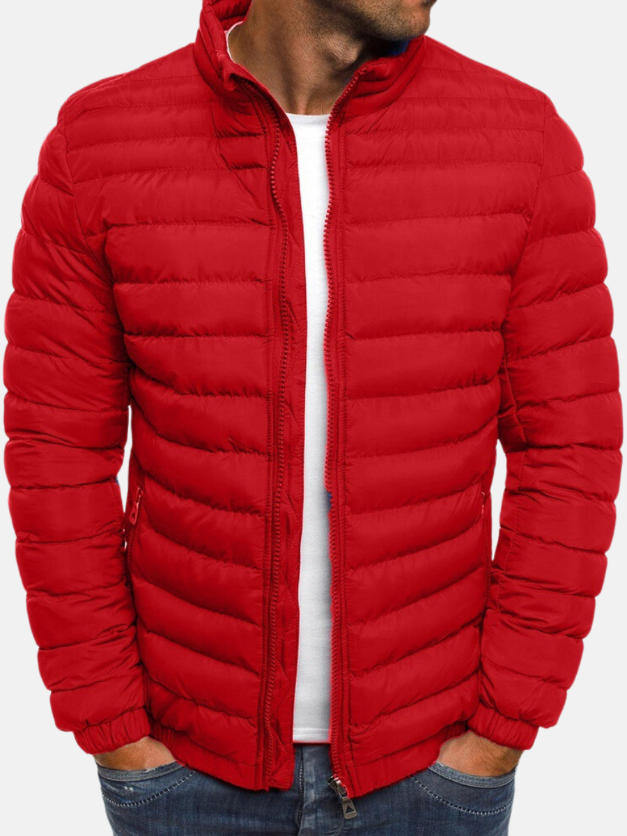 Men's red slim fit quilted puffer jacket
