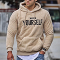 Men's beige sherpa-lined relaxed fit hoodie