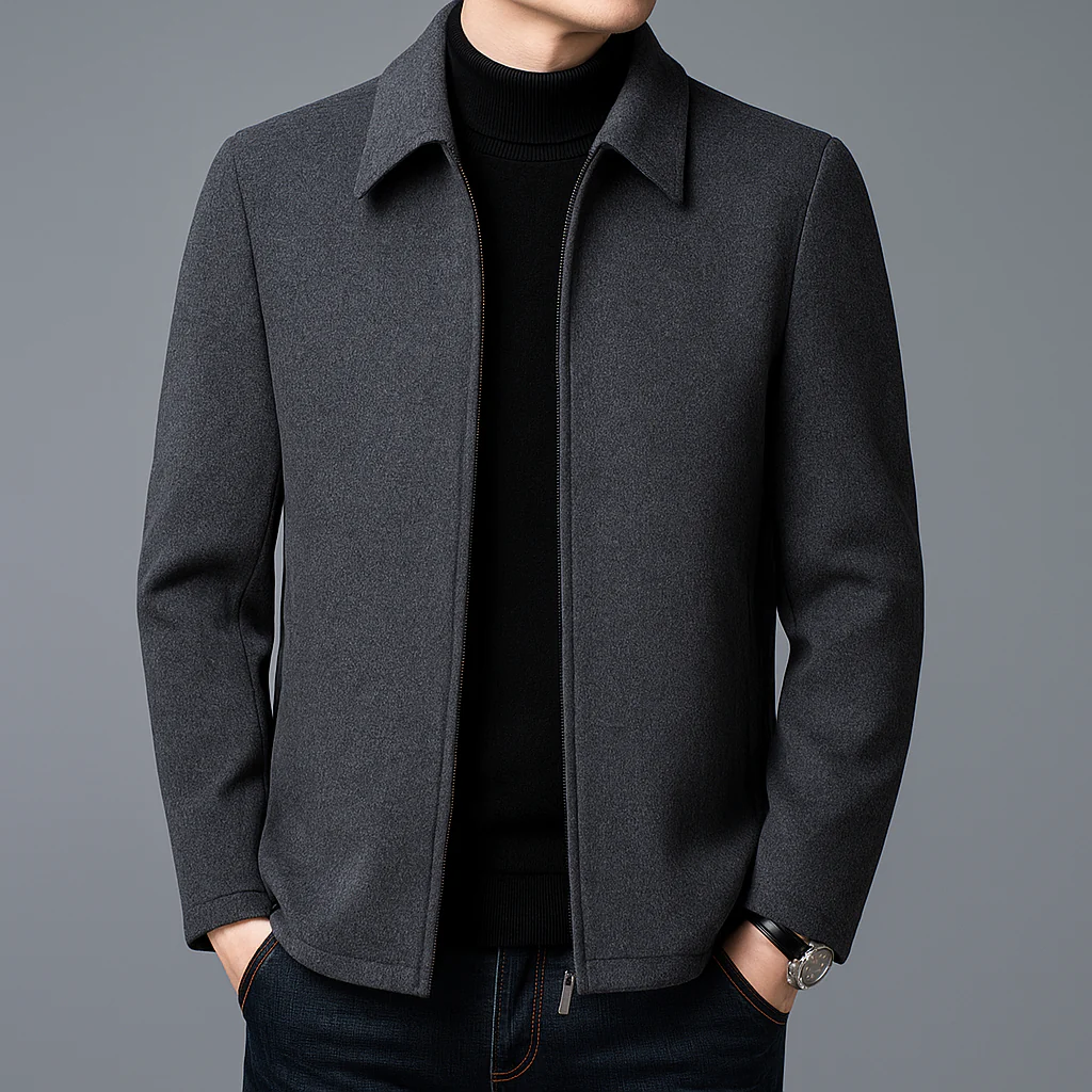 Men's grey slim fit wool jacket with spread collar