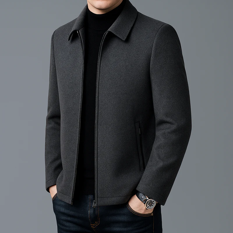Men's slim fit wool jacket with spread collar