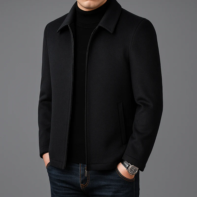 Men's slim fit wool jacket with spread collar