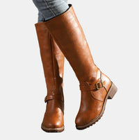 Keeley | Women's Faux Leather Buckle Knee-High Boots for Winter