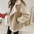 Beige Faux shearling relaxed-fit turn-down collar coat