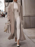 Khaki Oversized long wool blend lapel coat for winter