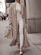 Khaki Oversized long wool blend lapel coat for winter