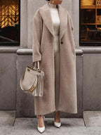 Product photo of the khaki oversized long wool blend lapel coat for winter