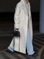 Product photo showing the khaki oversized long wool blend lapel coat for winter