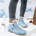 White Faux fur-lined lace-up winter ankle boots, product photo