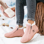 White Faux fur-lined lace-up winter ankle boots shown in a product photo