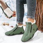 White Faux fur-lined lace-up winter ankle boots, additional product photo