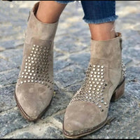 Poppy | Women's Studded Suede Pointed-Toe Ankle Boots with Block Heel