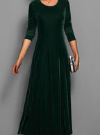 Red velvet long sleeve maxi dress for women, A-line formal party style