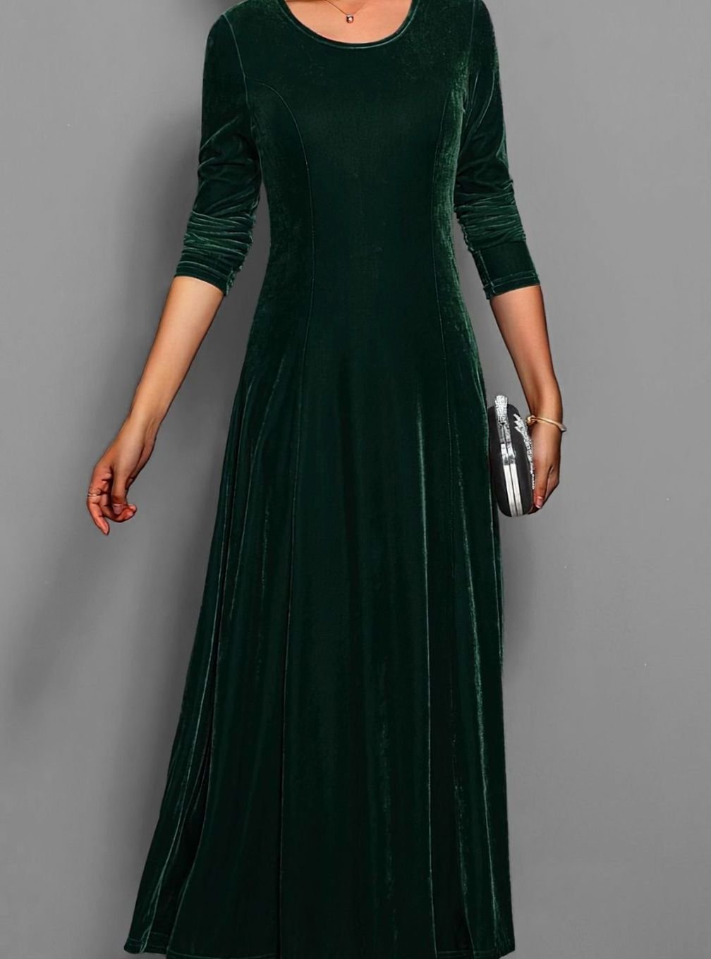 Red velvet long sleeve maxi dress for women, A-line formal party style