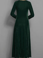 Purple velvet long sleeve maxi dress for women, A-line formal party style