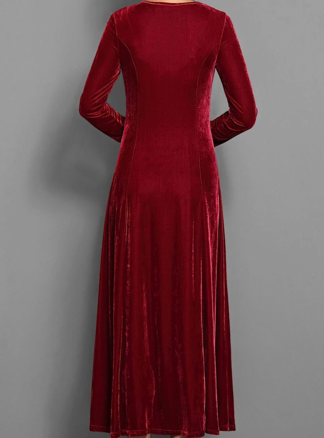Purple velvet long sleeve maxi dress for women, A-line formal party style