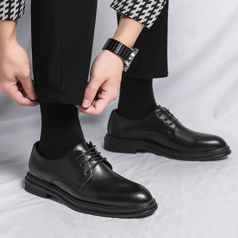 men's matte black patent lace-up derby shoes for formal occasions