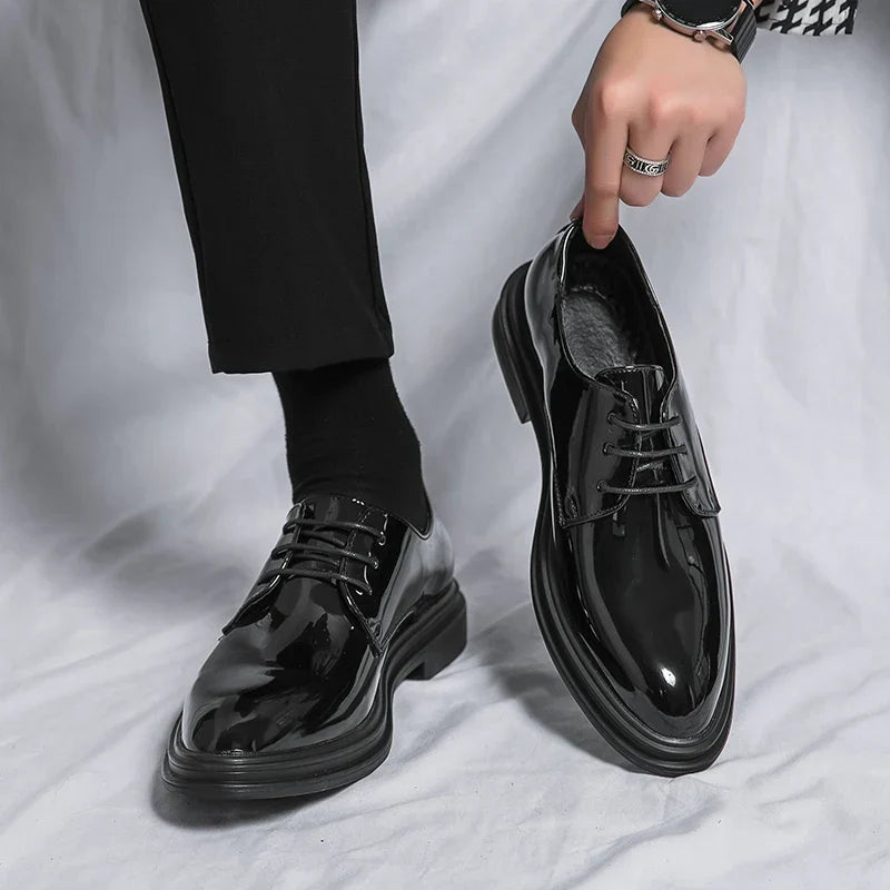 men's matte black patent lace-up derby shoes for formal occasions