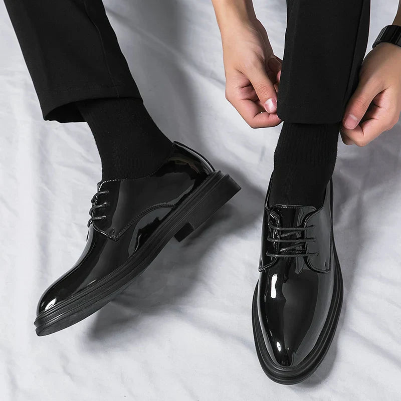 men's matte black patent lace-up derby shoes for formal occasions